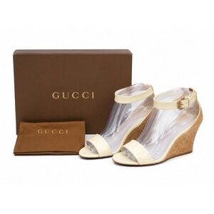 Gucci Wedge Sandals 8 Cream Patent Cork Quiet Luxury Coastal Resort Italy